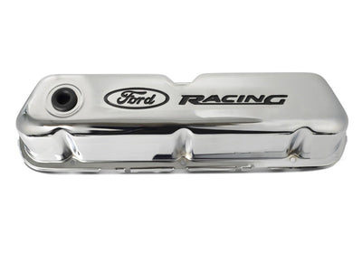 Ford Chrome Steel Valve Cover Set w/Ford Racing Logo FRD302-071