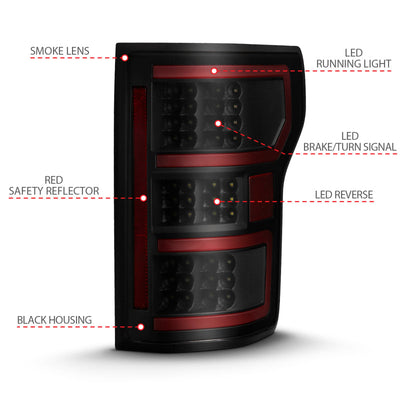 ANZO 18-19 Ford F-150 LED Taillight Black Housing Clear Lens Red Light Bar W/Sequential 311314