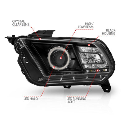 Anzo 2010-2014 Ford Mustang Projector Headlights w/ Halo Black (CCFL)