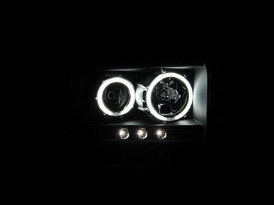 Anzo 2005-2007 Ford Excursion Projector Headlights w/ Halo Black w/ LED Str