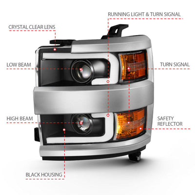 Anzo 2015-2016 Chevrolet Silverado Projector Headlights w/ Plank Style Desi