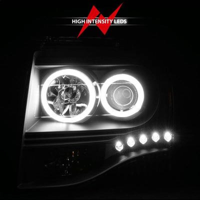 Anzo 2007-2014 Ford Expedition Projector Headlights w/ Halo Black