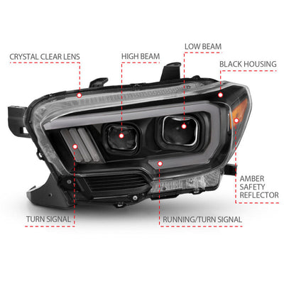 Anzo Toyota Tacoma '16-18 Projector Plank Style Switchback H.L Black Amber