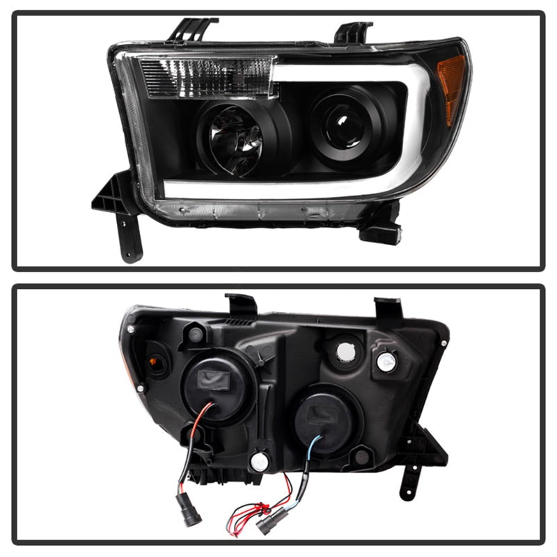 xTune Toyota Tundra 07-13 LED Light Bar Projector Headlights Black PRO-JH-TTU07-LED-BK