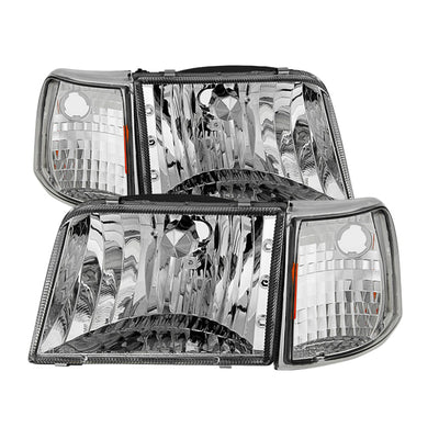 SPYDER Xtune Ford Ranger 93-97 Crystal Headlights w/ Corner Lights 4pcs Sets Chrome HD-JH-FR93-SET-C 9029370
