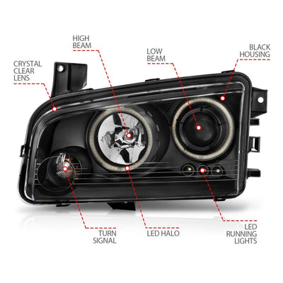 Anzo 2006-2010 Dodge Charger Projector Headlights w/ Halo Chrome (CCFL)