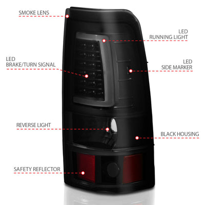 ANZO 1999-2002 Chevy Silverado 1500 LED Taillights Plank Style Black w/Smoke Lens 311331