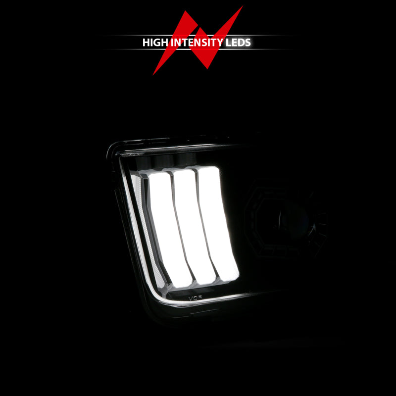 ANZO 05-09 Ford Mustang (w/Factory Halogen HL Only) Projector Headlights w/Light Bar Black Housing 121566