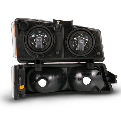 ANZO 2003-2006 Chevy Silverado Crystal Headlight w/ Signal Light Black Amber (4 pcs) 111452