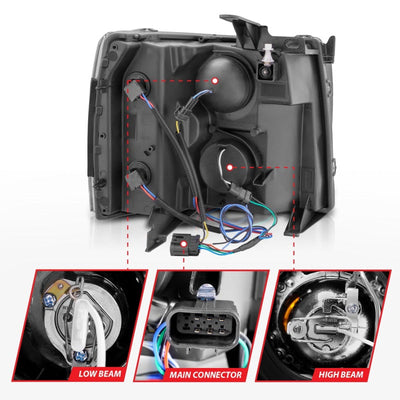 Anzo 2007-2013 Chevrolet Silverado 1500 Projector Headlights w/ Halo Black
