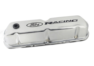 Ford Chrome Steel Valve Cover Set w/Ford Racing Logo FRD302-071
