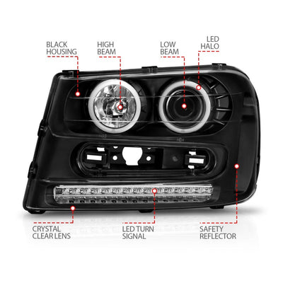 Anzo 2002-2009 Chevrolet Trailblazer Projector Headlights w/ Halo Black