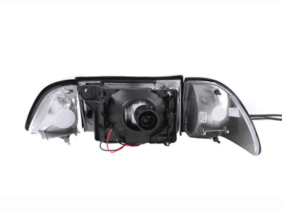 Anzo 1987-1993 Ford Mustang Crystal Headlights Black w/ Corner Lights 2pc