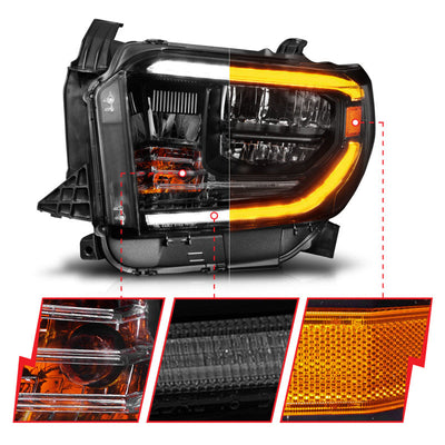 ANZO 2014-2021 Toyota Tundra LED Crystal Headlights w/ Switchback Black Housing w/ DRL 111533