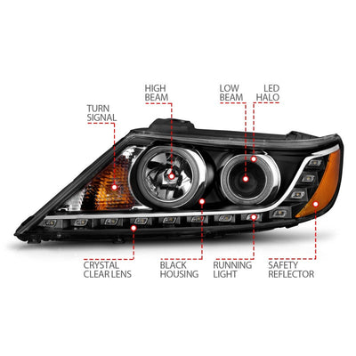 Anzo 2011-2013 Kia Sorento Projector Headlights w/ Halo Black (CCFL)