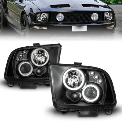 Anzo 2005-2009 Ford Mustang Projector Headlights w/ Halo Black