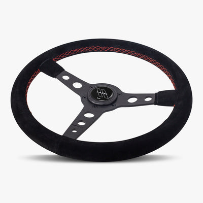 The Daytona | Black Alcantara Suede | Black Spoke | Red Stitch