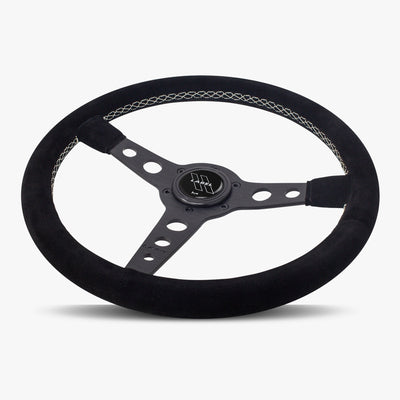 The Daytona | Black Alcantara Suede | Black Spoke | White Stitch