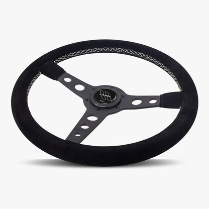 The Daytona | Black Alcantara Suede | Black Spoke | White Stitch