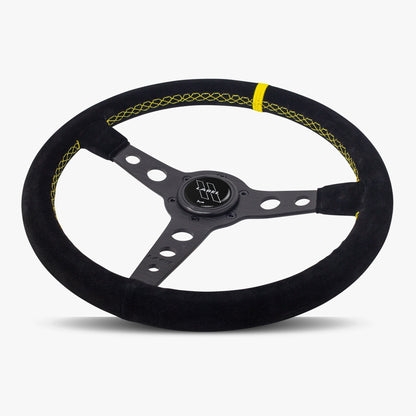 The Daytona | Black Alcantara Suede | Black Spoke | Yellow Stitch