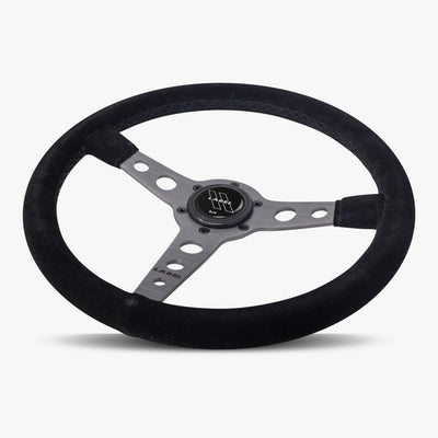 The Daytona | Black Alcantara Suede | Graphite Spoke | Black Stitch
