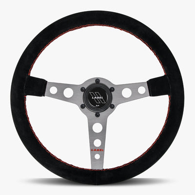 The Daytona | Black Alcantara Suede | Graphite Spoke | Red Stitch