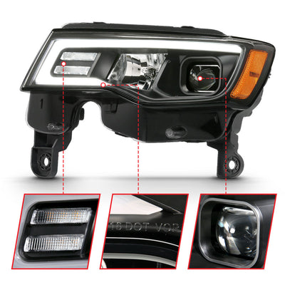 ANZO 2017-2018 Jeep Grand Cherokee Projector Headlights w/ Plank Style Switchback - Black w/ Amber 111418