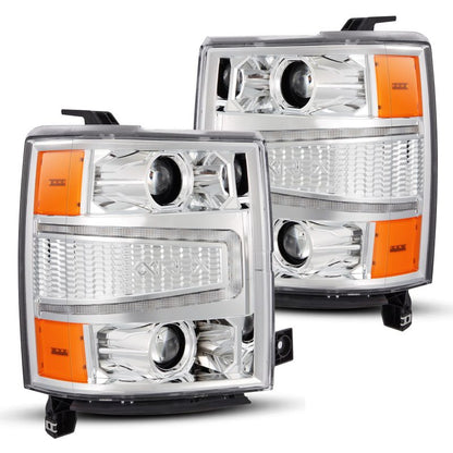 AlphaRex 14-15 Chevrolet Silverado PRO-Series Halogen Projector Headlights Chrome