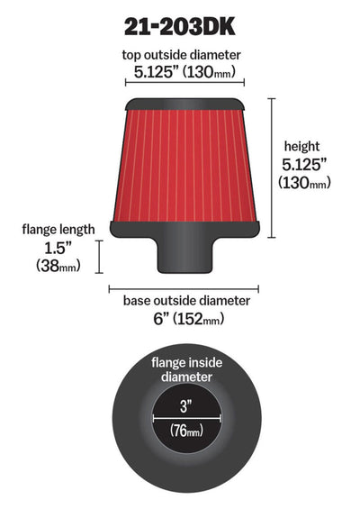 AEM Induction AEM 3 inch Short Neck 5 inch Element Filter Replacement 21-203DK