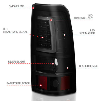 ANZO 1999-2002 Chevy Silverado 1500 LED Taillights Plank Style Black w/Smoke Lens 311331