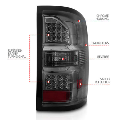 ANZO 2014-2018 GMC Sierra LED Tail Lights Black Housing Smoke Lens 311398