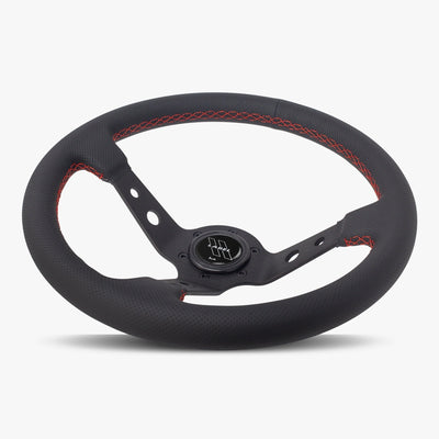 The Daytona | Black Perforated Leather | Black Spoke | Red Stitch