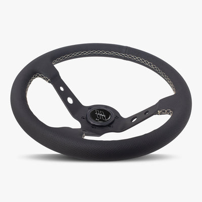 The Daytona | Black Perforated Leather | Black Spoke | White Stitch