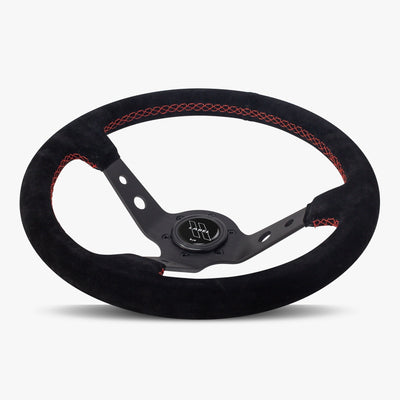 The Daytona | Black Alcantara Suede | Black Spoke | Red Stitch
