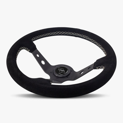 The Daytona | Black Alcantara Suede | Black Spoke | White Stitch