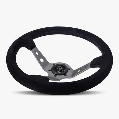 The Daytona | Black Alcantara Suede | Graphite Spoke | Black Stitch