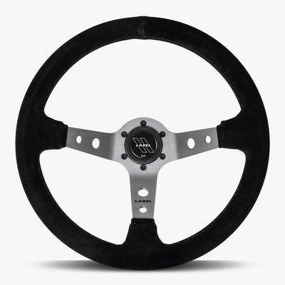 The Daytona | Black Alcantara Suede | Graphite Spoke | Black Stitch