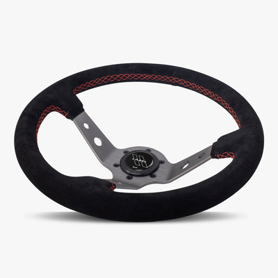 The Daytona | Black Alcantara Suede | Graphite Spoke | Red Stitch
