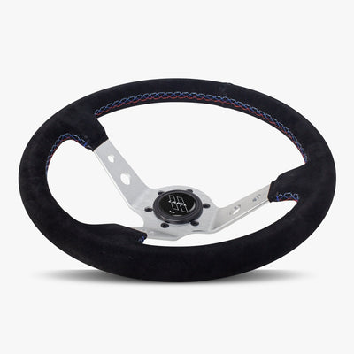 The Daytona | Black Alcantara Suede | Silver Spoke | Bavarian Stitch