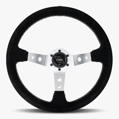 The Daytona | Black Alcantara Suede | Silver Spoke | White Stitch