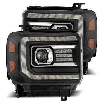 AlphaRex 14-18 GMC Sierra PRO-Series Proj Headlights Plank Style Black w/Activ Light/Seq Signal/DRL 880613 *Discontinued