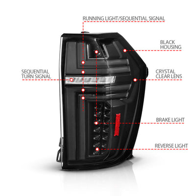 ANZO 21-24 Chevy Suburban/Tahoe Full LED Tail Lights SeqSig Black - Pair 311483A