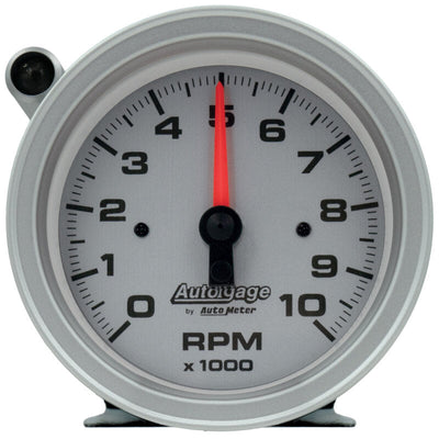 AutoMeter Tachometer Gauge 10K RPM 3 3/4in Pedestal w/Ext. Shift-Light - Silver Dial/Black Case 233909