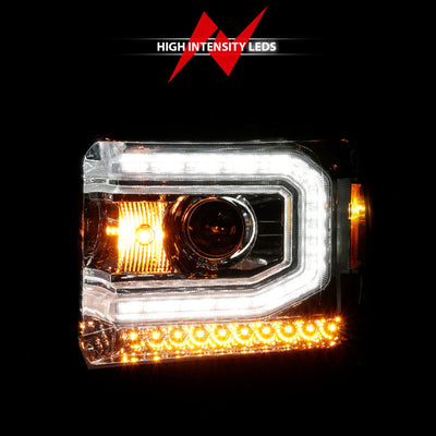 ANZO 2014-2015 Gmc Sierra 1500 Projector Headlights w/ Light Bar Chrome Housing (Halogen Type) 111514