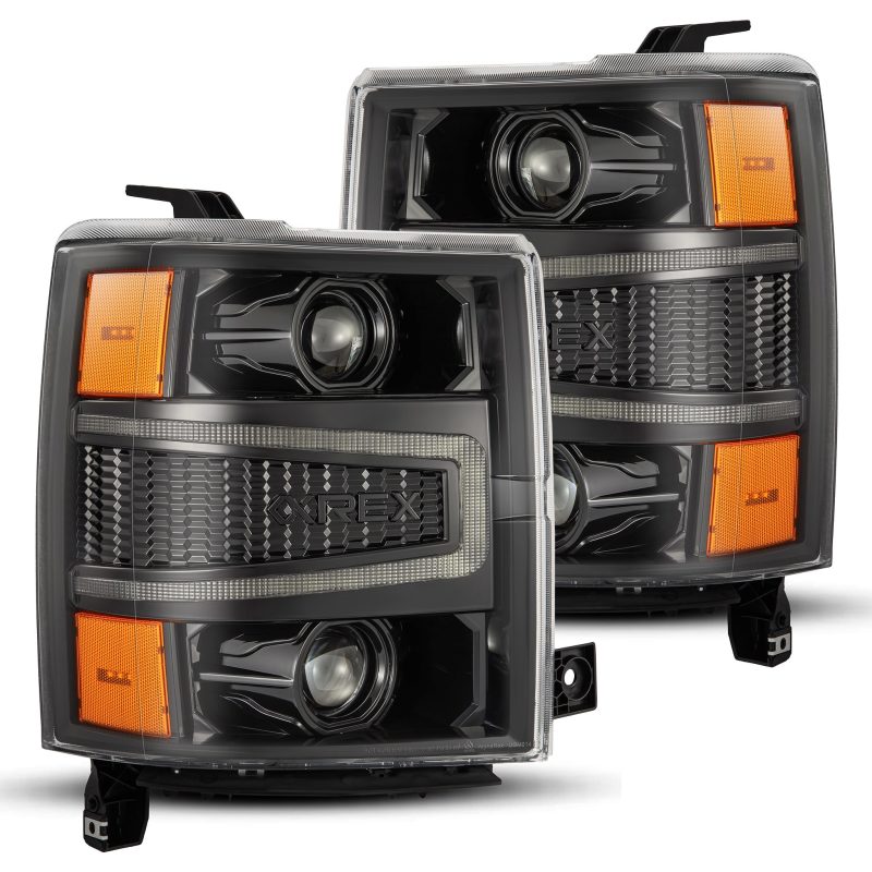 AlphaRex 14-15 Chevrolet Silverado LUXX-Series LED Projector Headlights Alpha-Black