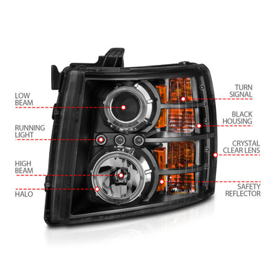 Anzo 2007-2013 Chevrolet Silverado 1500 Projector Headlights w/ Halo Black