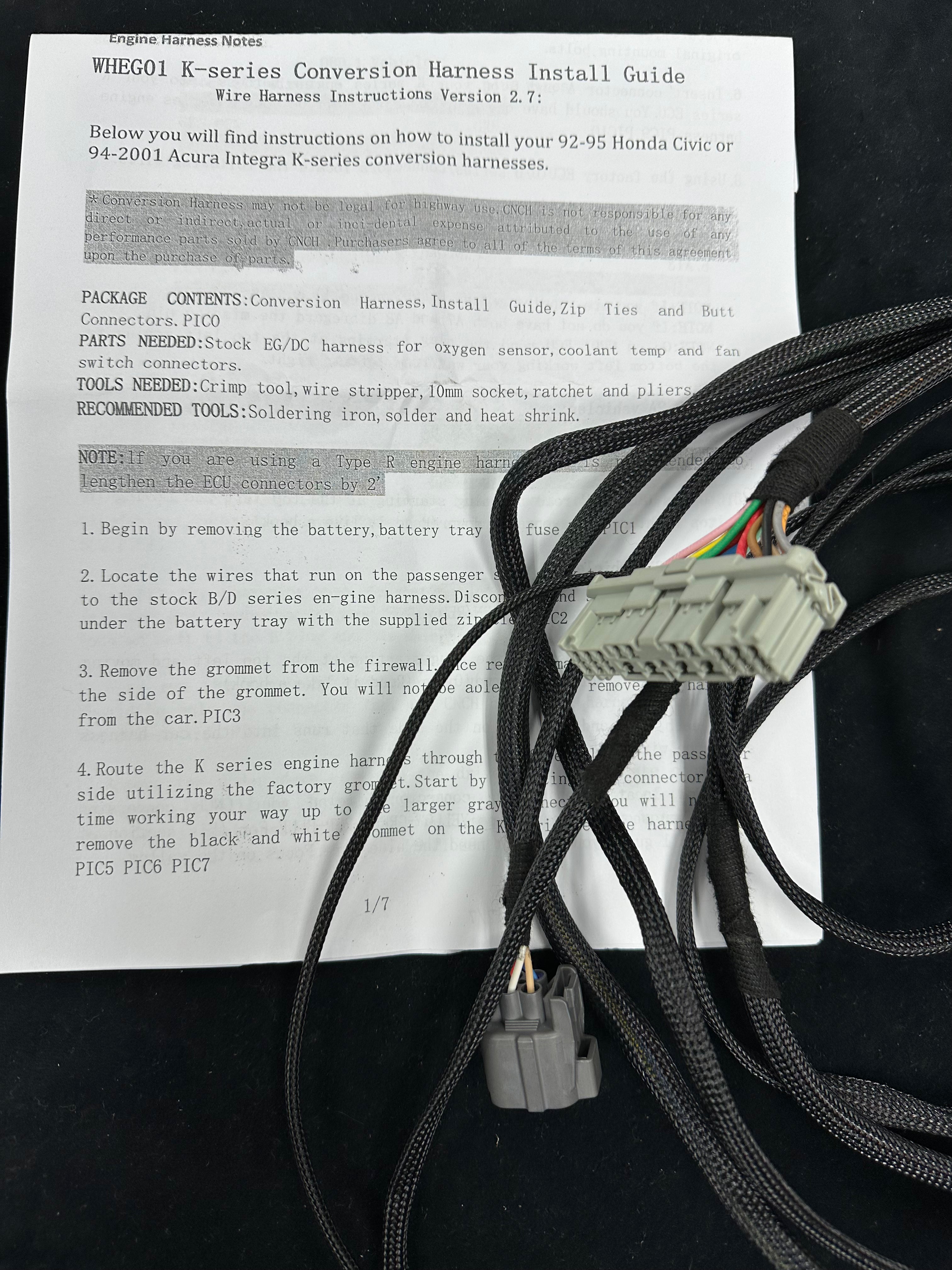 SPDZ1 94-01 Integra 1992-1995 Civic K20 Conversion Harness K20A K20A2 Swap