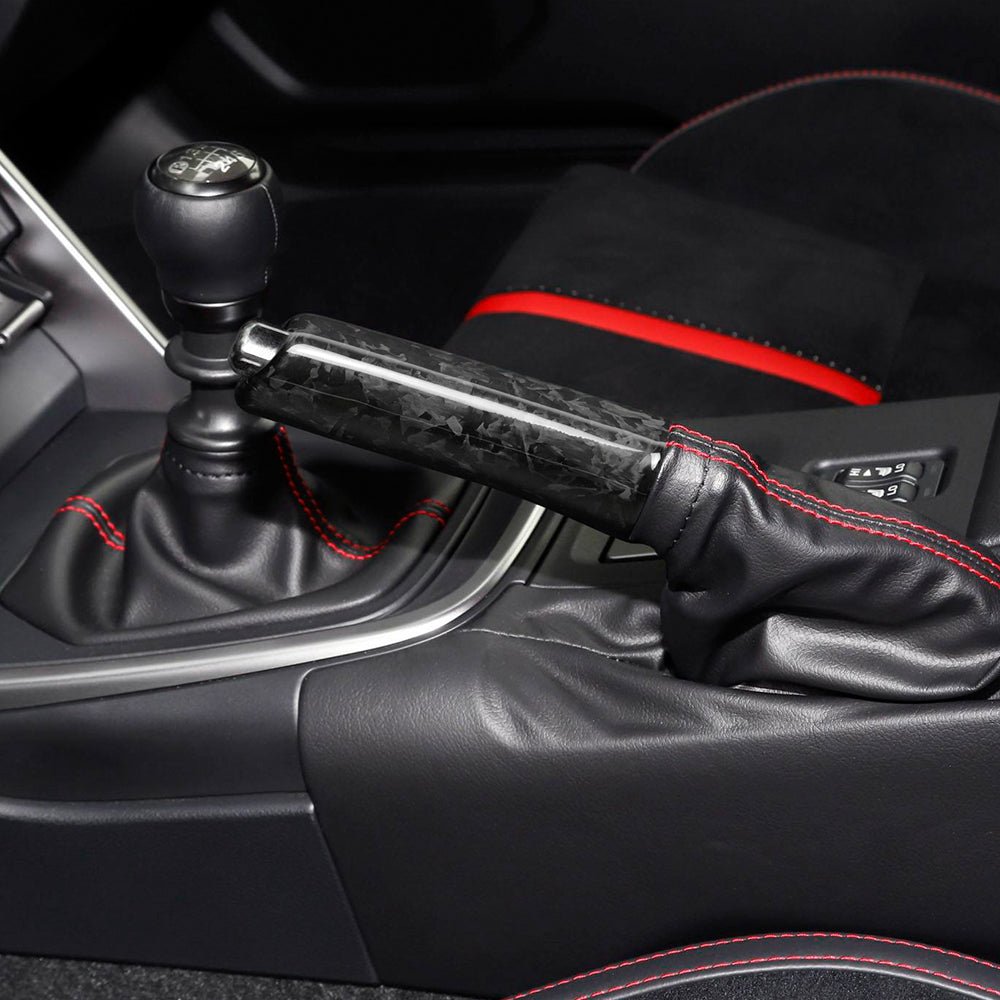 JDMuscle [22-26 WRX, 15-21 WRX/STI, 22-26 BRZ/GR86] Carbon Fiber E-Brake Handle - Black / Red / Forged