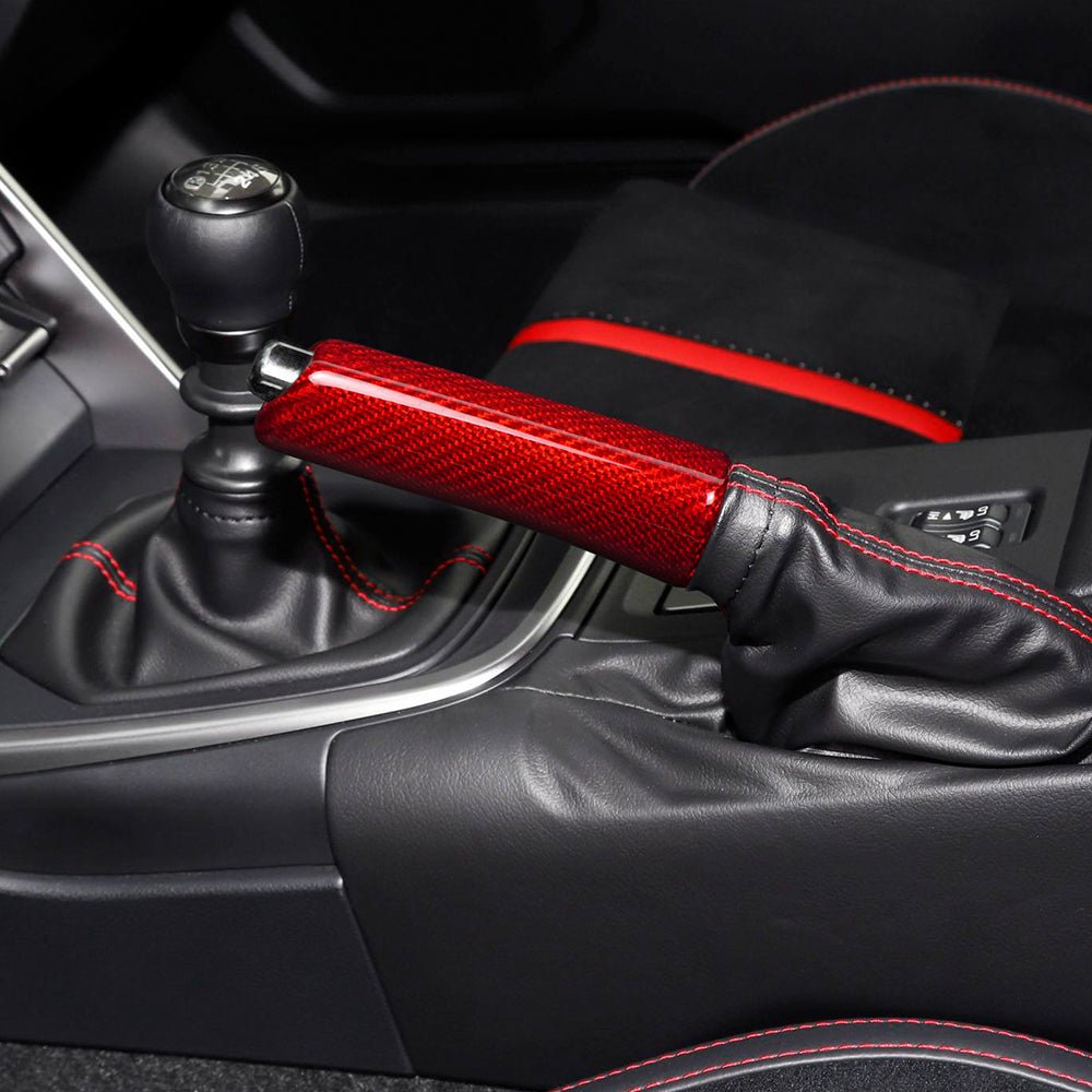 JDMuscle [22-26 WRX, 15-21 WRX/STI, 22-26 BRZ/GR86] Carbon Fiber E-Brake Handle - Black / Red / Forged