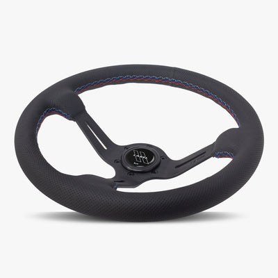 The Le Mans | Black Perforated Leather | Black Spoke | RED Stitch